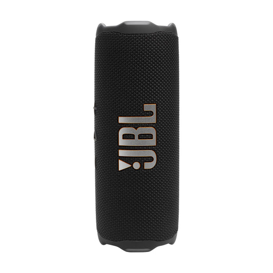 Black JBL portable speaker on a white background